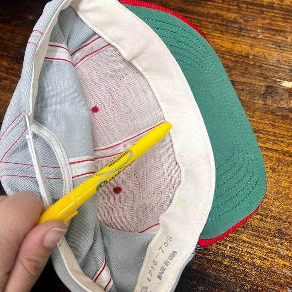 Vintage Halliburton Trucker Hat Snapback L 7 1/8 - 7 5/8 Red White Mesh USA Made - Picture 13 of 13